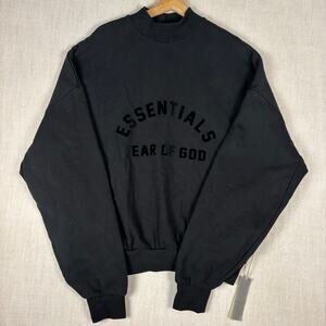 Essentials Fear of God NWT Mock Neck Jet Black Large Crewneck Sweater